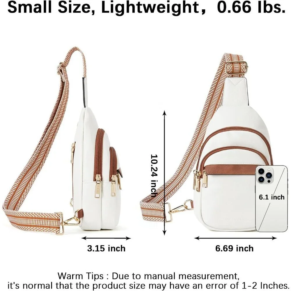 Women Beige Imported PU Leather Small Crossbody Chest Sling Fanny Travel Bag - Picture 4 of 9